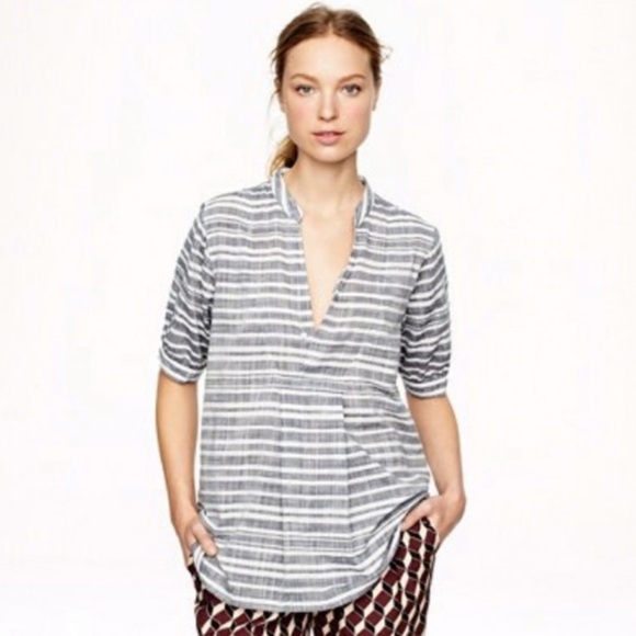 J Crew Striped Oversized Cotton Blouse - Picture 1 of 16